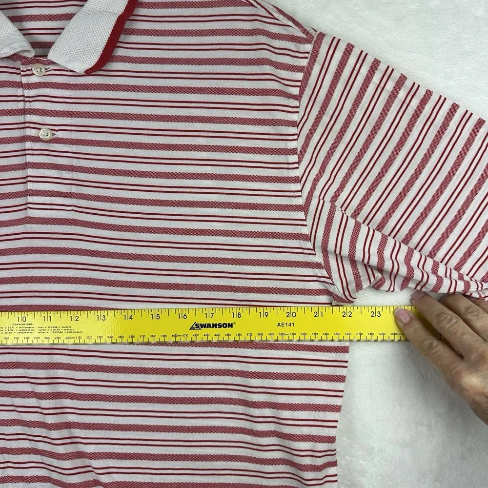 Daniel Cremieux Collection Large Mens Polo Shirt Red White Stripe Short Sleeve
